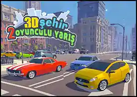 3D Şehir Yarışları - Aynı ekranda 2 kişi birlikte 3D şehir sokaklarında kıyasıya yarış yapın