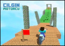 Çılgın Motorcu 2 - Minecraft aleminde zorlu parkurlarda çılgın acemi bir motor sürücüsü olarak düşmeden ilerleyin